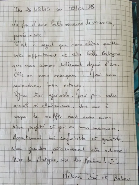 Avis manuscrit de Mélanie, José et Ruben